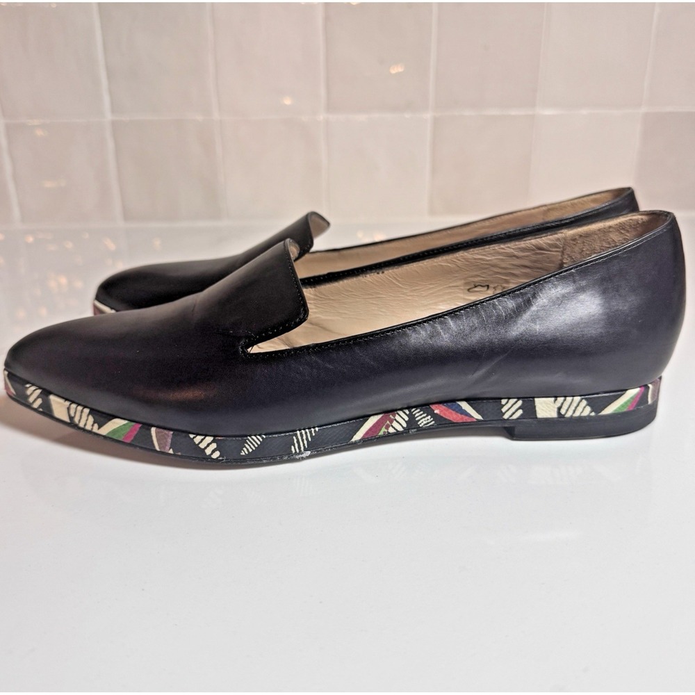 Paul Smith Black Leather Loafers with Multicolor Patterned Sole Trim
